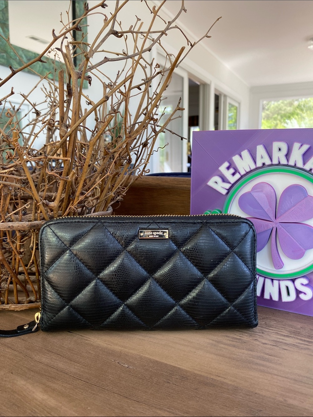 kate spade Black Quilted Leather Zip-Around Wallet - Picture 1 of 6